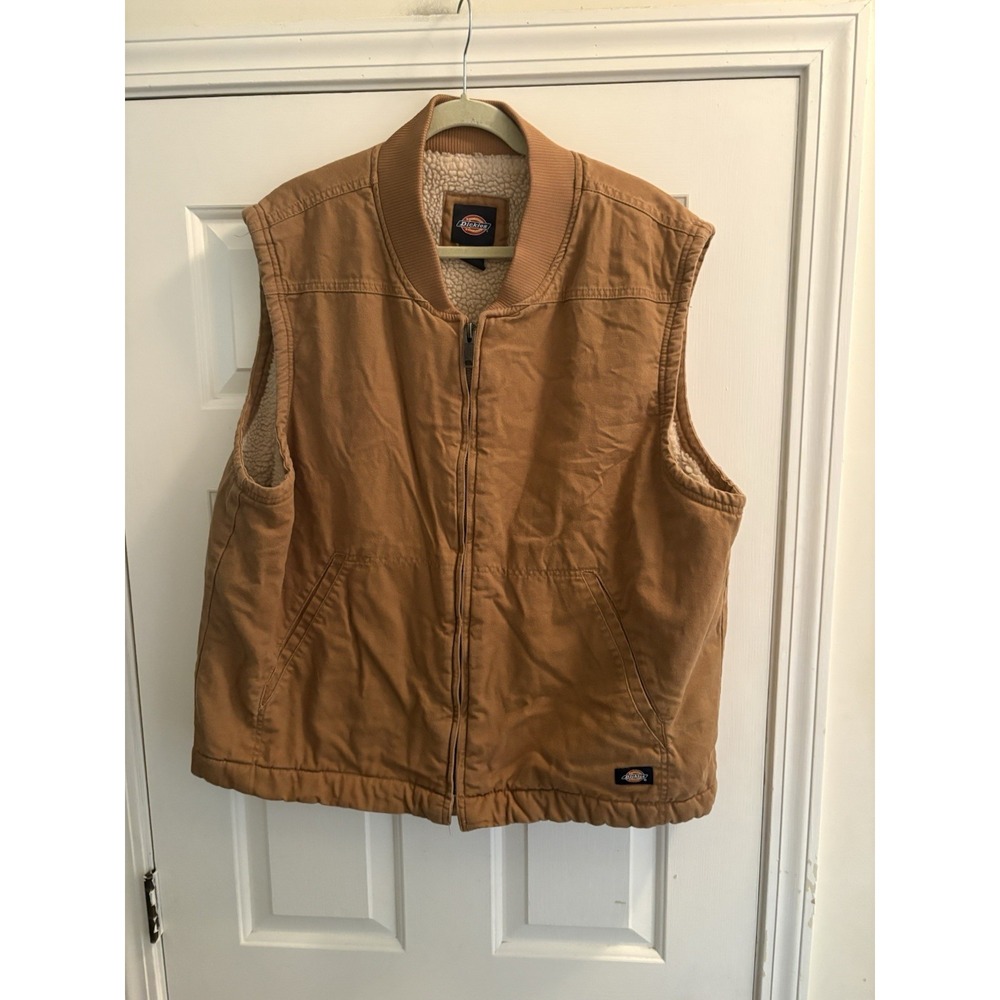 Dickies Men's Brown Sherpa Lined Work Vest Full Zip Stand-Up Collar XL